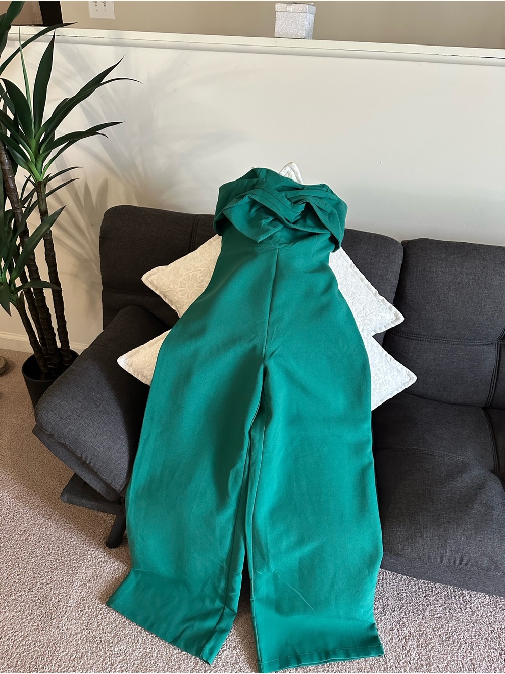 DO+BE Strapless Wide-Leg Emerald Green Jumpsuit